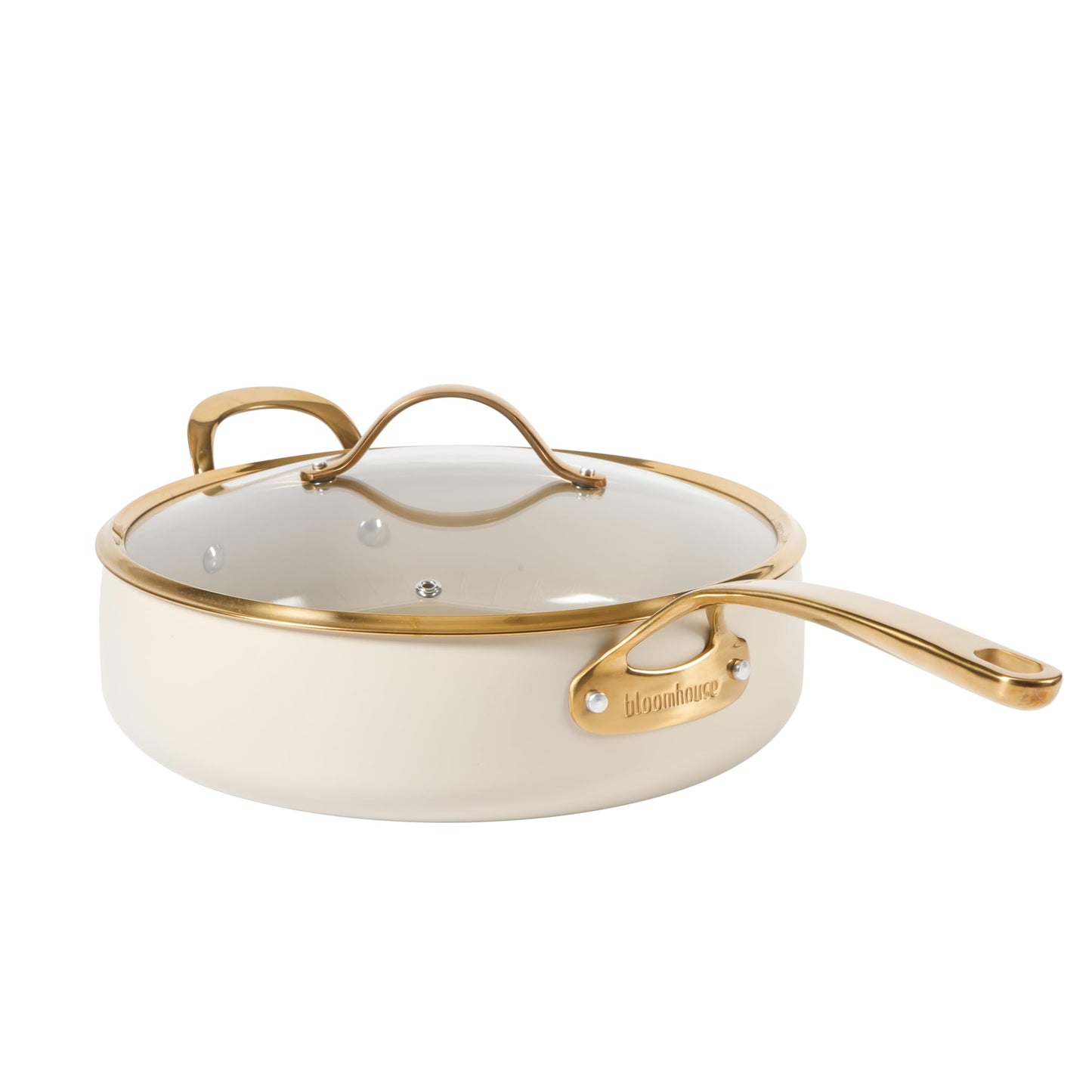 8 Piece Pots and Pans Heavy Duty Aluminum Premium PFA Free Ceramic Nonstick Dutch Oven Pot w/Lid - Almond Cream w/Gold Handle