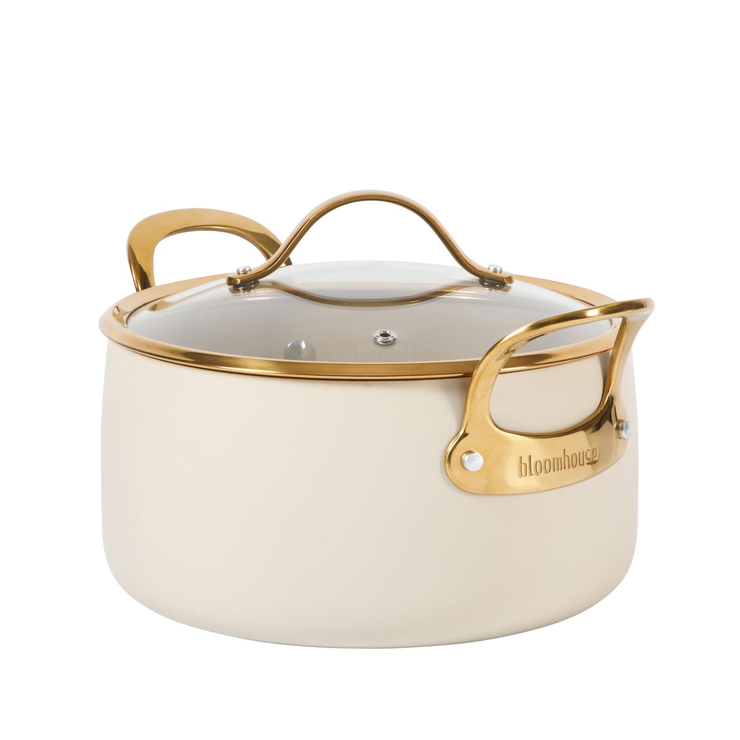 8 Piece Pots and Pans Heavy Duty Aluminum Premium PFA Free Ceramic Nonstick Dutch Oven Pot w/Lid - Almond Cream w/Gold Handle