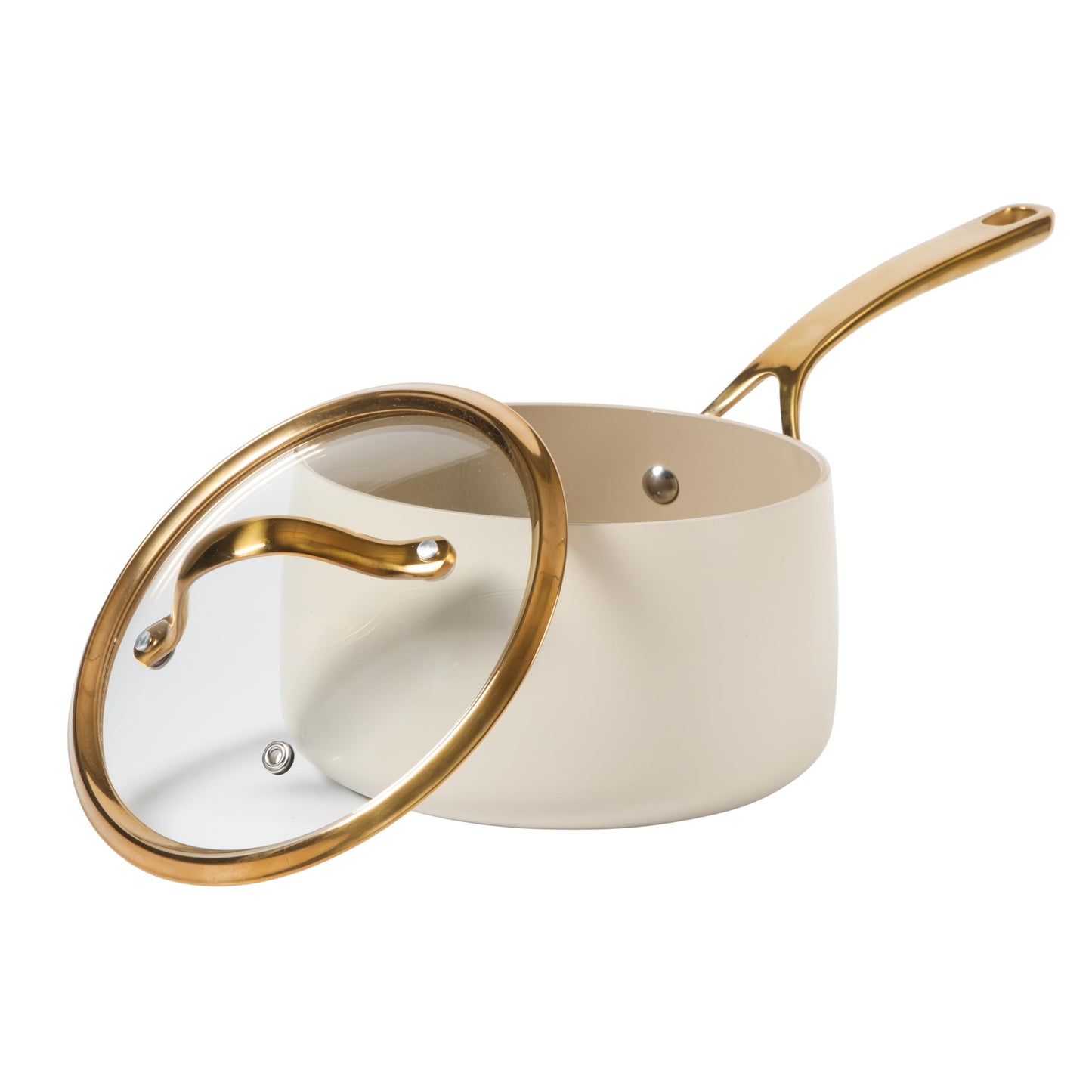 8 Piece Pots and Pans Heavy Duty Aluminum Premium PFA Free Ceramic Nonstick Dutch Oven Pot w/Lid - Almond Cream w/Gold Handle