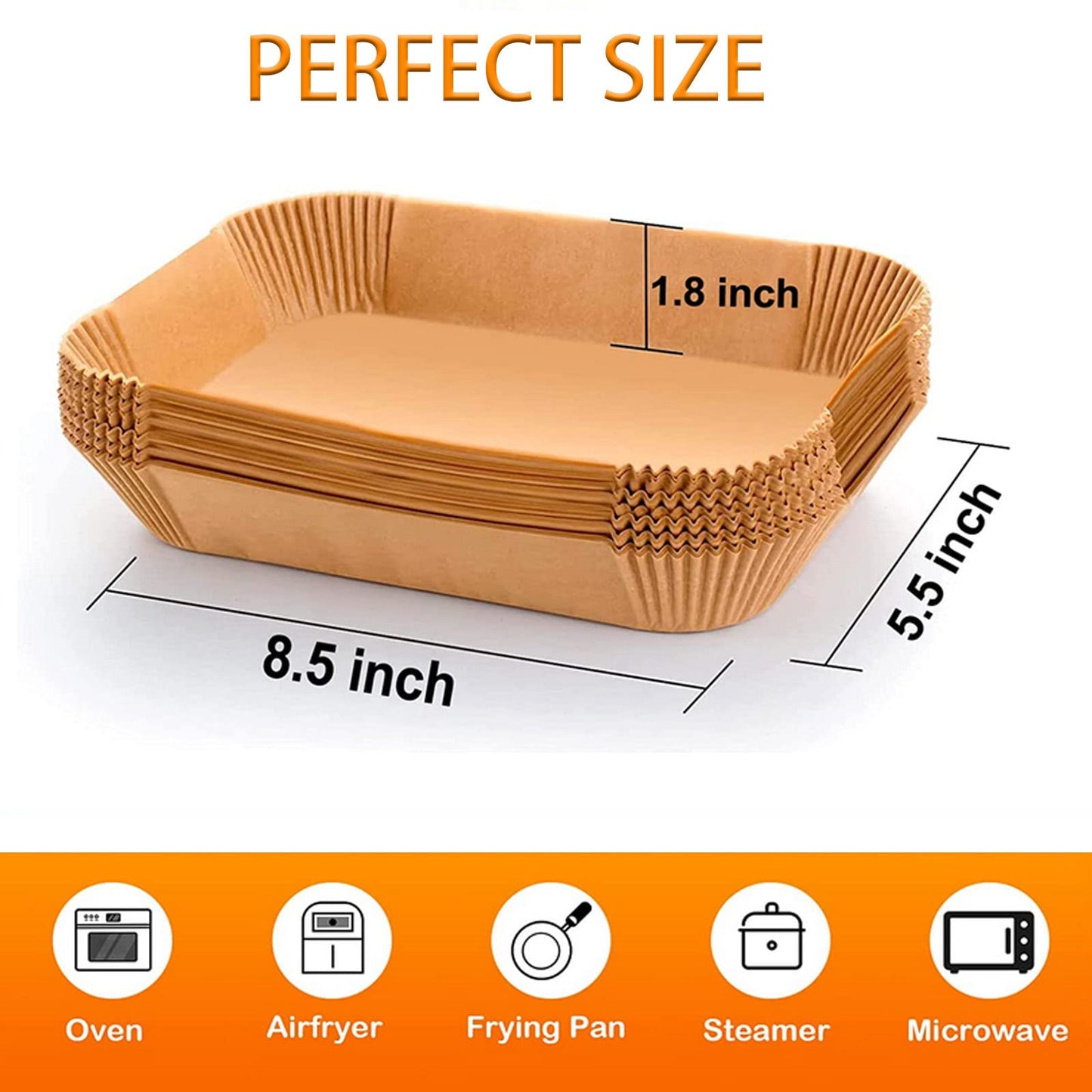 Air Fryer Liners Disposable Square, 100PCS 6.3 INCH Airfryer Liners, Natural Non-stick Parchment Paper for Air Fryer Oil-proof Water-proof, Paper liners for air fryer, Steamer, Baking, Microwave Etc