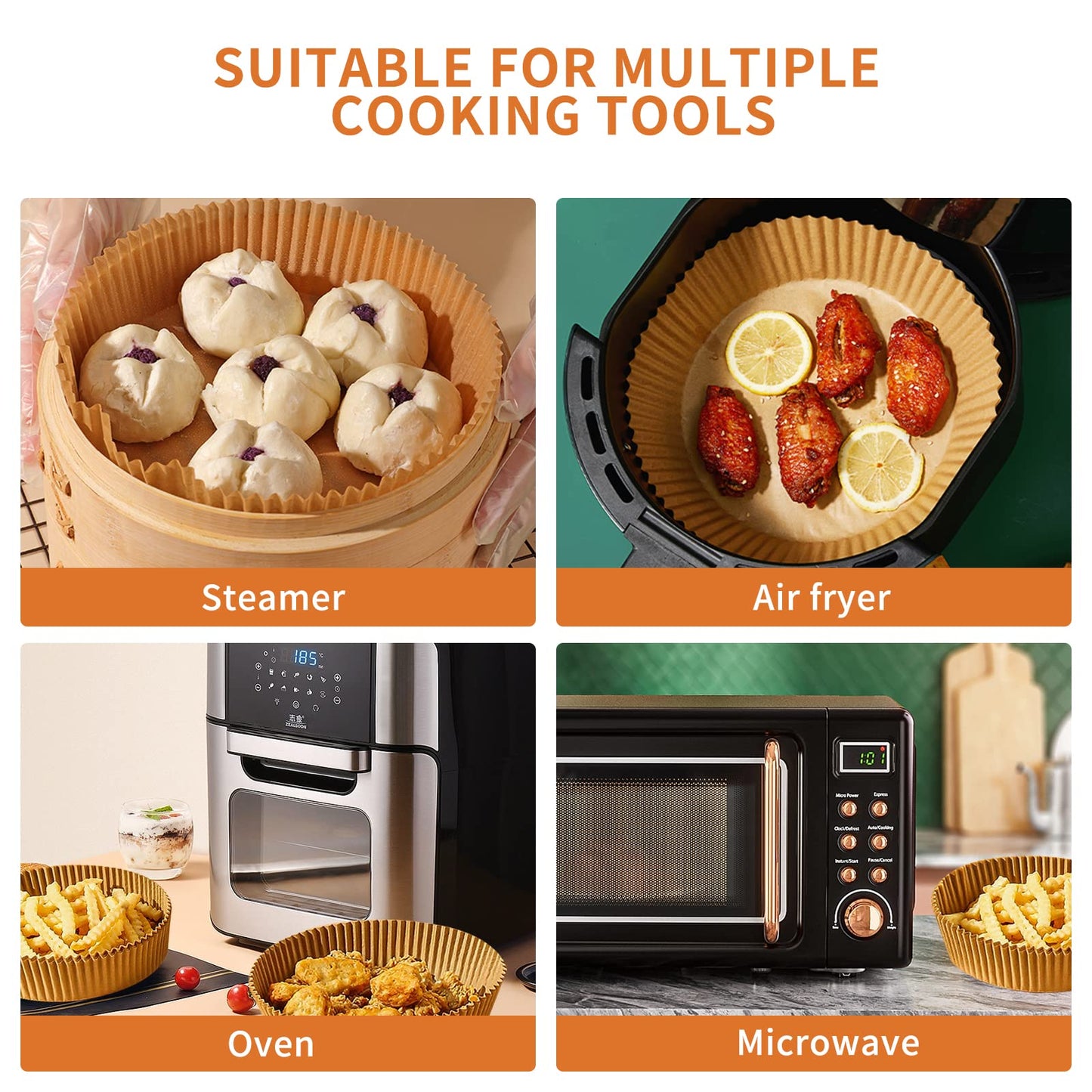 Air Fryer Liners Disposable Square, 100PCS 6.3 INCH Airfryer Liners, Natural Non-stick Parchment Paper for Air Fryer Oil-proof Water-proof, Paper liners for air fryer, Steamer, Baking, Microwave Etc