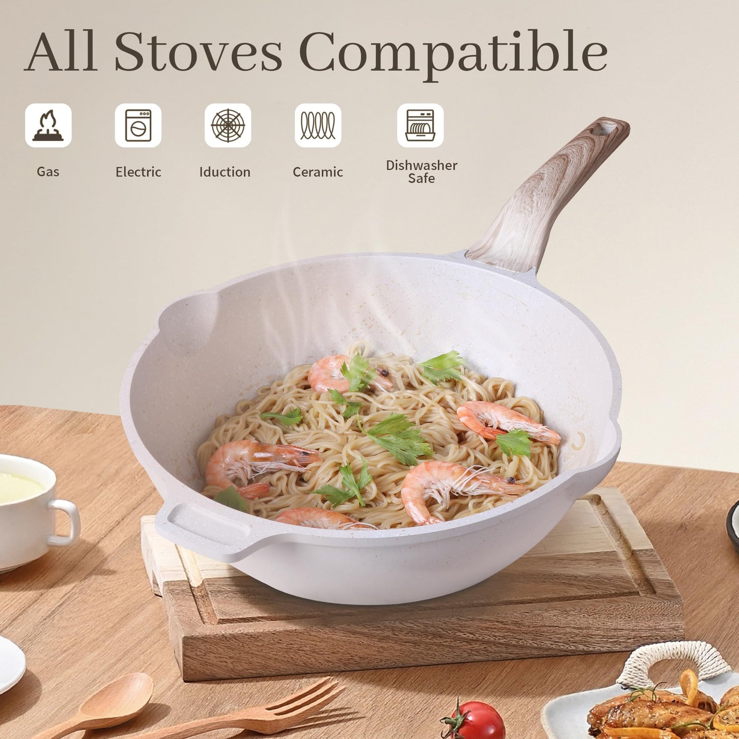 23Pcs Pots and Pans Set Non Stick, Kitchen Cookware Sets, Granite Stone Induction Cookware Non Stick Cooking Set w/Frying Pans, Saucepans, Sauté Pan, Griddle Pan, Egg Pan, Cream White