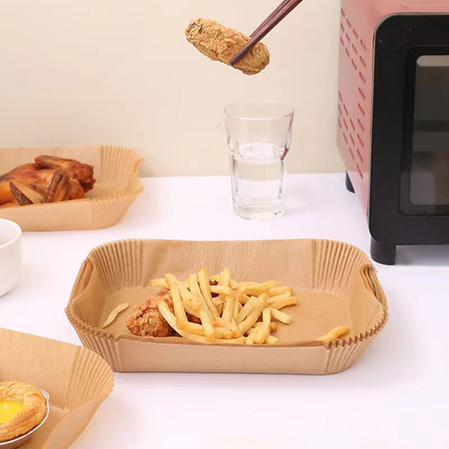 Air Fryer Liners Disposable Square, 100PCS 6.3 INCH Airfryer Liners, Natural Non-stick Parchment Paper for Air Fryer Oil-proof Water-proof, Paper liners for air fryer, Steamer, Baking, Microwave Etc