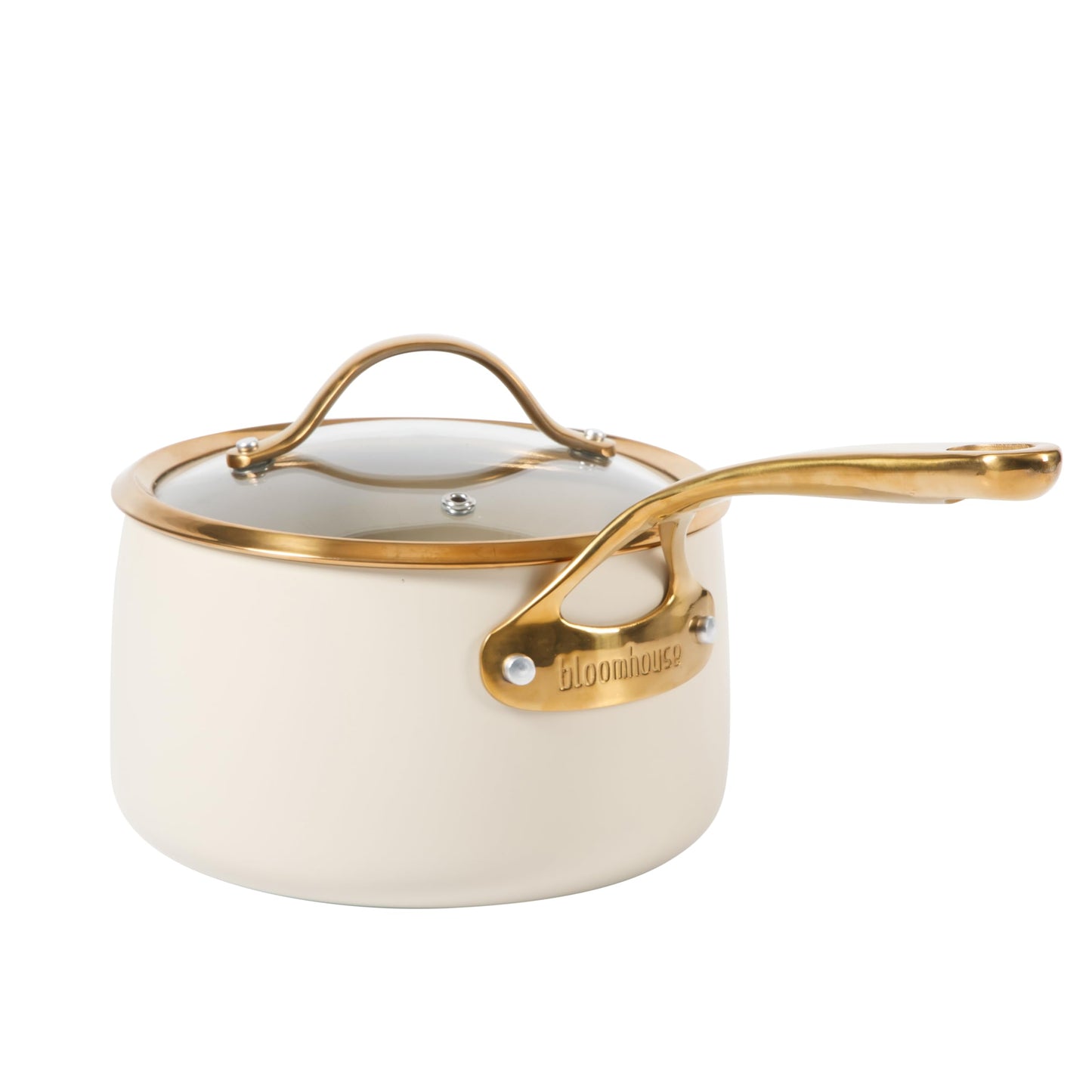 8 Piece Pots and Pans Heavy Duty Aluminum Premium PFA Free Ceramic Nonstick Dutch Oven Pot w/Lid - Almond Cream w/Gold Handle