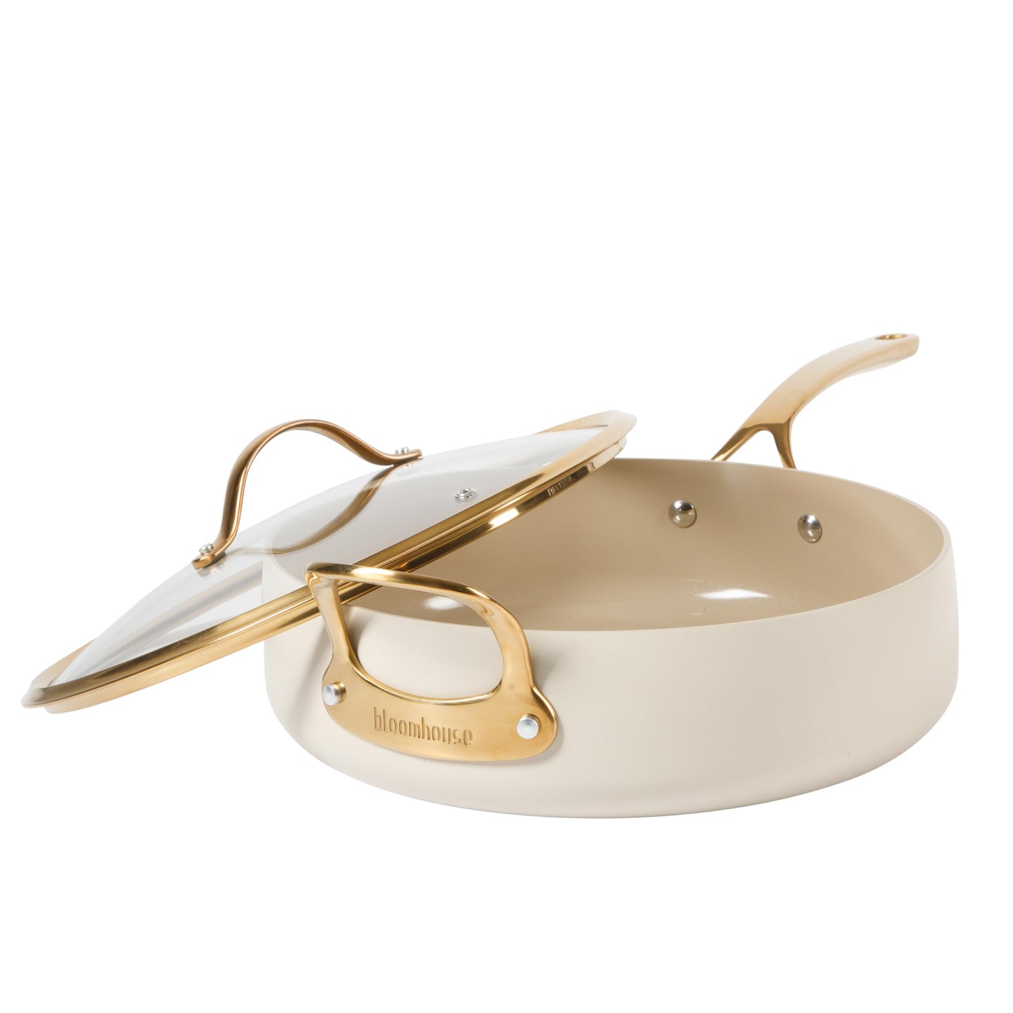 8 Piece Pots and Pans Heavy Duty Aluminum Premium PFA Free Ceramic Nonstick Dutch Oven Pot w/Lid - Almond Cream w/Gold Handle