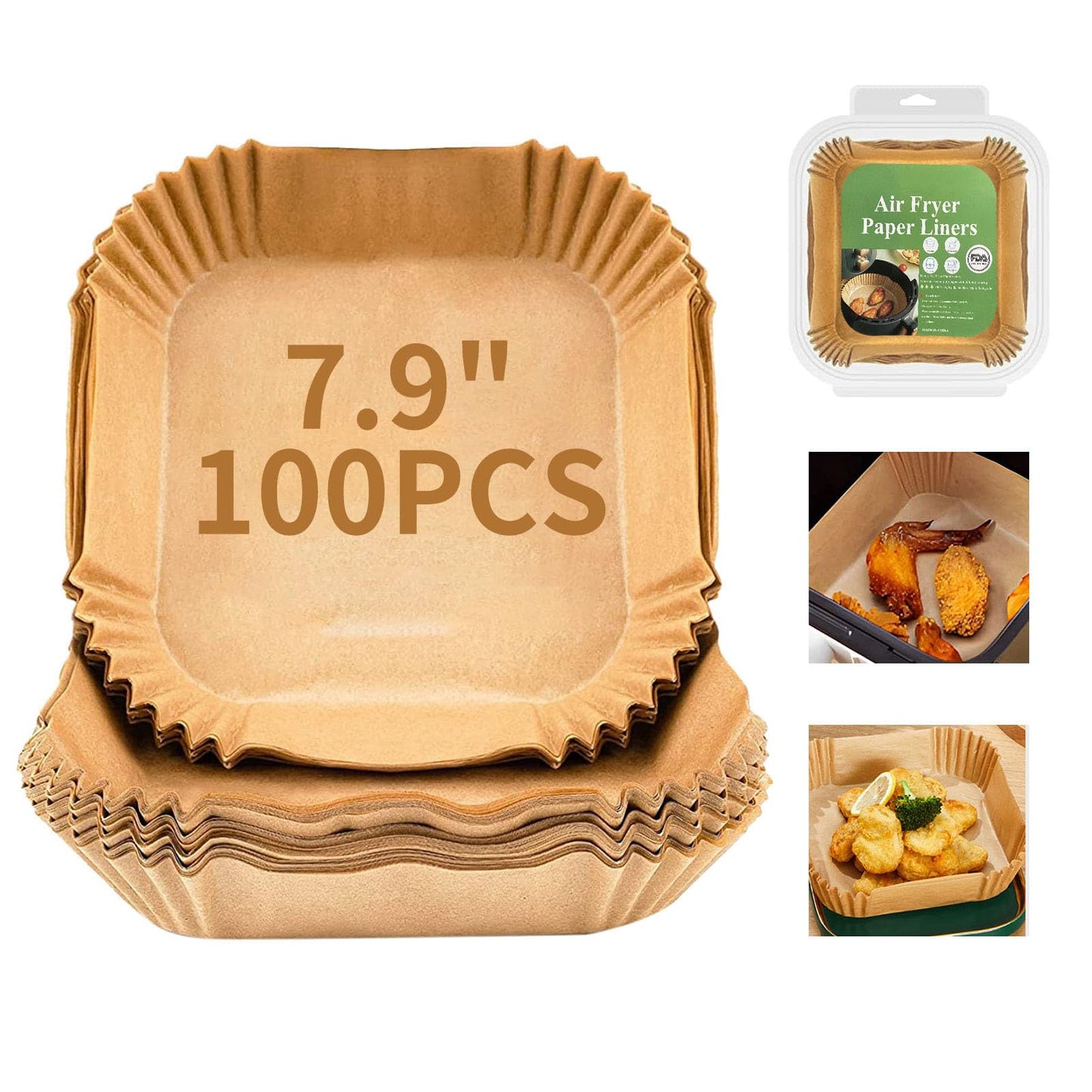 Air Fryer Liners Disposable Square, 100PCS 6.3 INCH Airfryer Liners, Natural Non-stick Parchment Paper for Air Fryer Oil-proof Water-proof, Paper liners for air fryer, Steamer, Baking, Microwave Etc