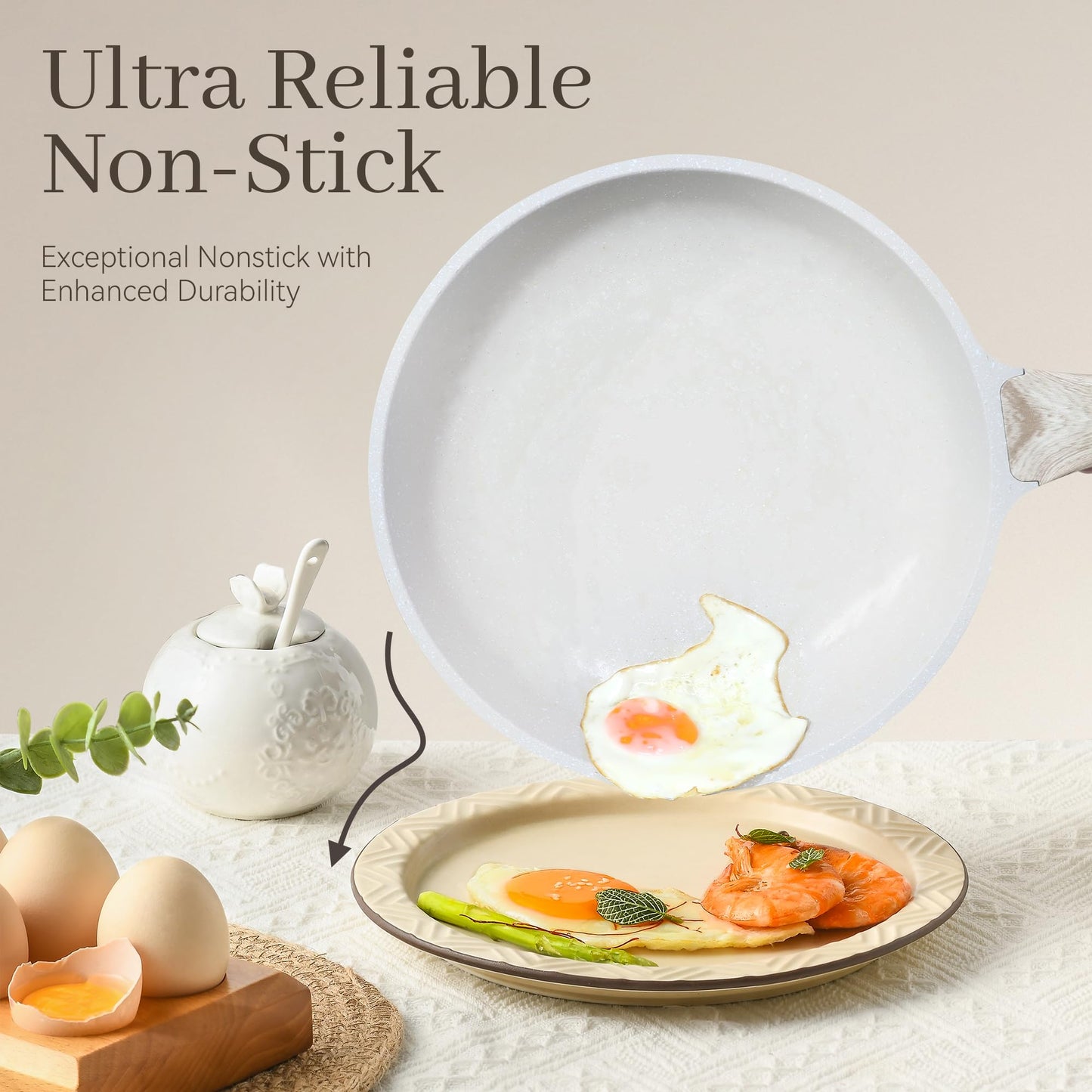 23Pcs Pots and Pans Set Non Stick, Kitchen Cookware Sets, Granite Stone Induction Cookware Non Stick Cooking Set w/Frying Pans, Saucepans, Sauté Pan, Griddle Pan, Egg Pan, Cream White