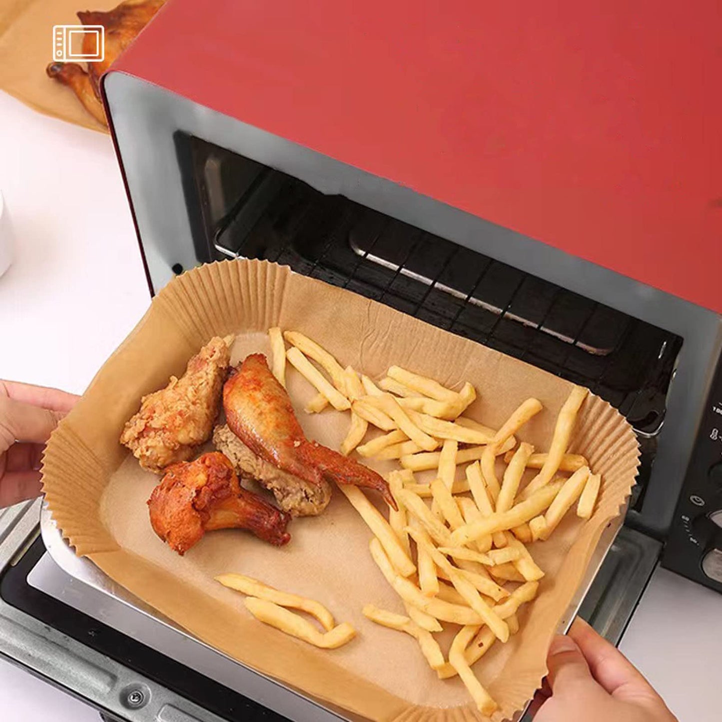 Air Fryer Liners Disposable Square, 100PCS 6.3 INCH Airfryer Liners, Natural Non-stick Parchment Paper for Air Fryer Oil-proof Water-proof, Paper liners for air fryer, Steamer, Baking, Microwave Etc