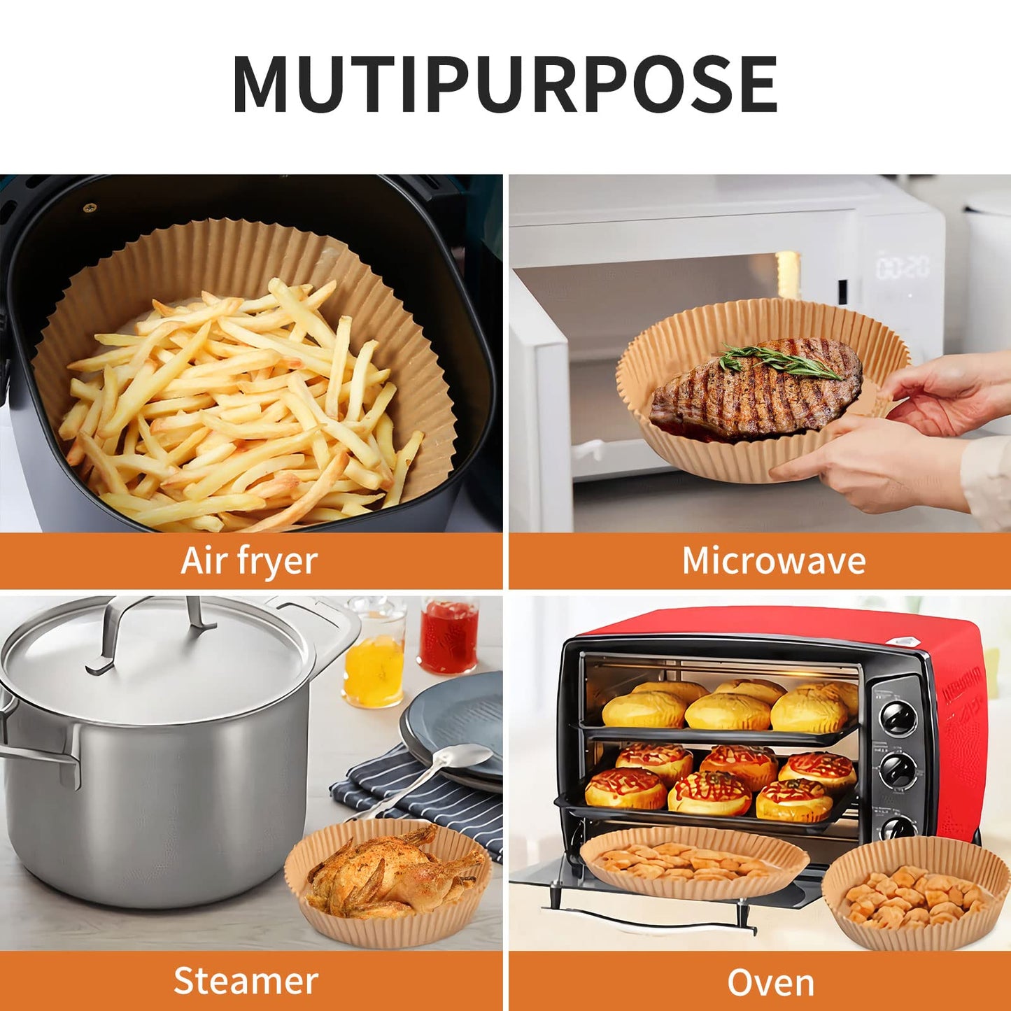 Air Fryer Liners Disposable Square, 100PCS 6.3 INCH Airfryer Liners, Natural Non-stick Parchment Paper for Air Fryer Oil-proof Water-proof, Paper liners for air fryer, Steamer, Baking, Microwave Etc