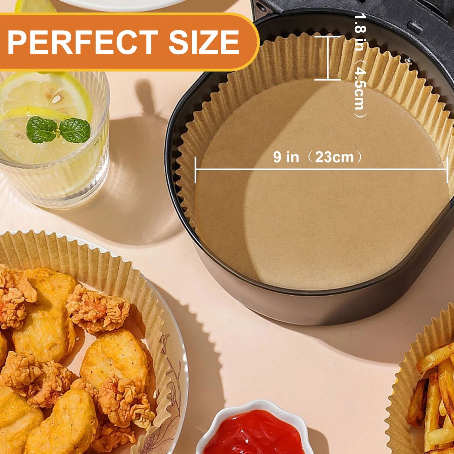 Air Fryer Liners Disposable Square, 100PCS 6.3 INCH Airfryer Liners, Natural Non-stick Parchment Paper for Air Fryer Oil-proof Water-proof, Paper liners for air fryer, Steamer, Baking, Microwave Etc