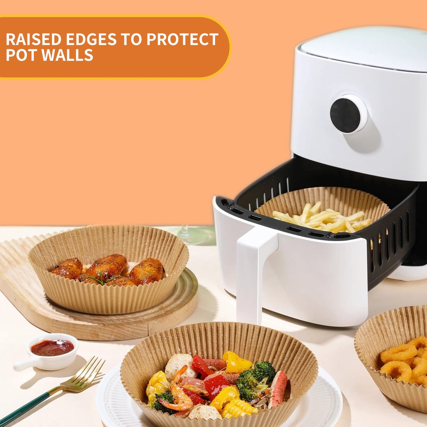 Air Fryer Liners Disposable Square, 100PCS 6.3 INCH Airfryer Liners, Natural Non-stick Parchment Paper for Air Fryer Oil-proof Water-proof, Paper liners for air fryer, Steamer, Baking, Microwave Etc