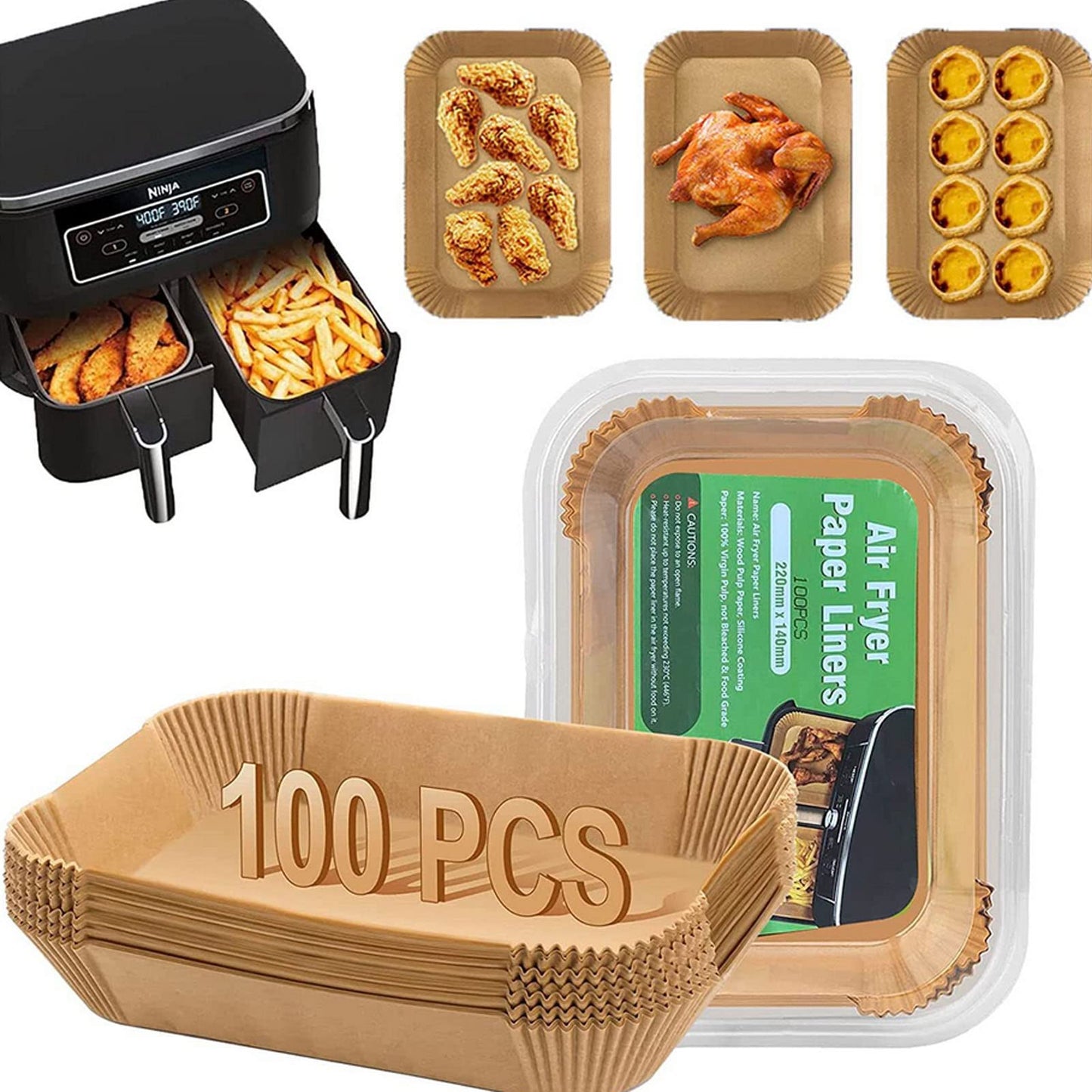 Air Fryer Liners Disposable Square, 100PCS 6.3 INCH Airfryer Liners, Natural Non-stick Parchment Paper for Air Fryer Oil-proof Water-proof, Paper liners for air fryer, Steamer, Baking, Microwave Etc