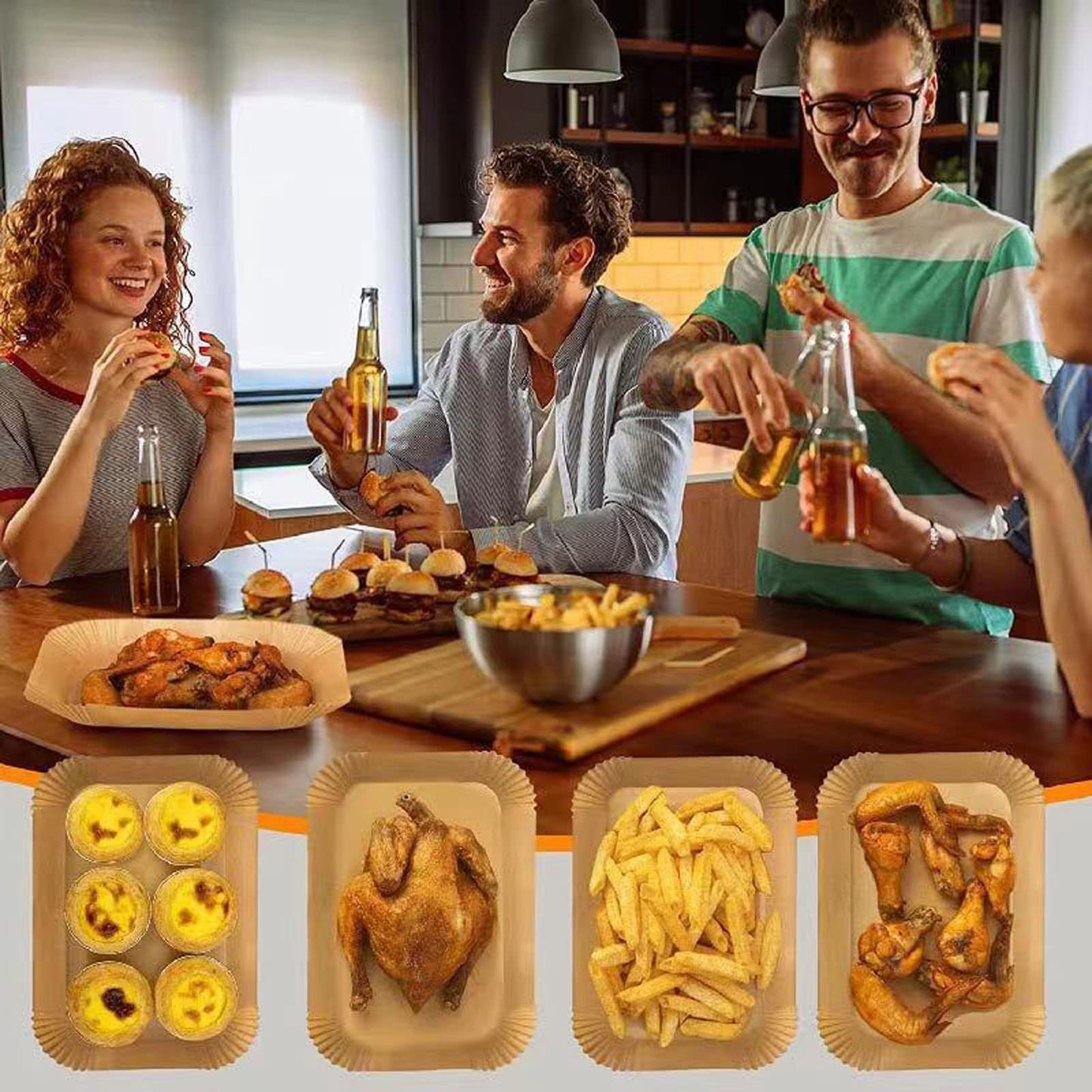 Air Fryer Liners Disposable Square, 100PCS 6.3 INCH Airfryer Liners, Natural Non-stick Parchment Paper for Air Fryer Oil-proof Water-proof, Paper liners for air fryer, Steamer, Baking, Microwave Etc