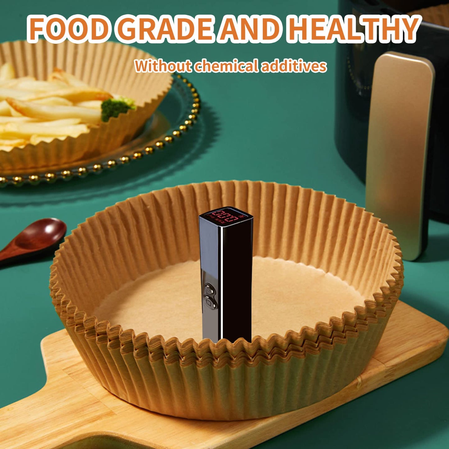Air Fryer Liners Disposable Square, 100PCS 6.3 INCH Airfryer Liners, Natural Non-stick Parchment Paper for Air Fryer Oil-proof Water-proof, Paper liners for air fryer, Steamer, Baking, Microwave Etc