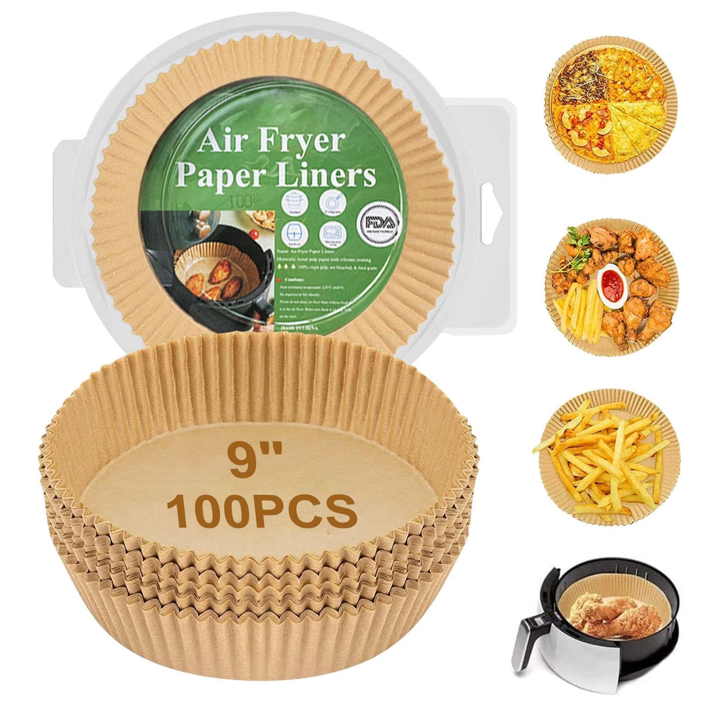 Air Fryer Liners Disposable Square, 100PCS 6.3 INCH Airfryer Liners, Natural Non-stick Parchment Paper for Air Fryer Oil-proof Water-proof, Paper liners for air fryer, Steamer, Baking, Microwave Etc