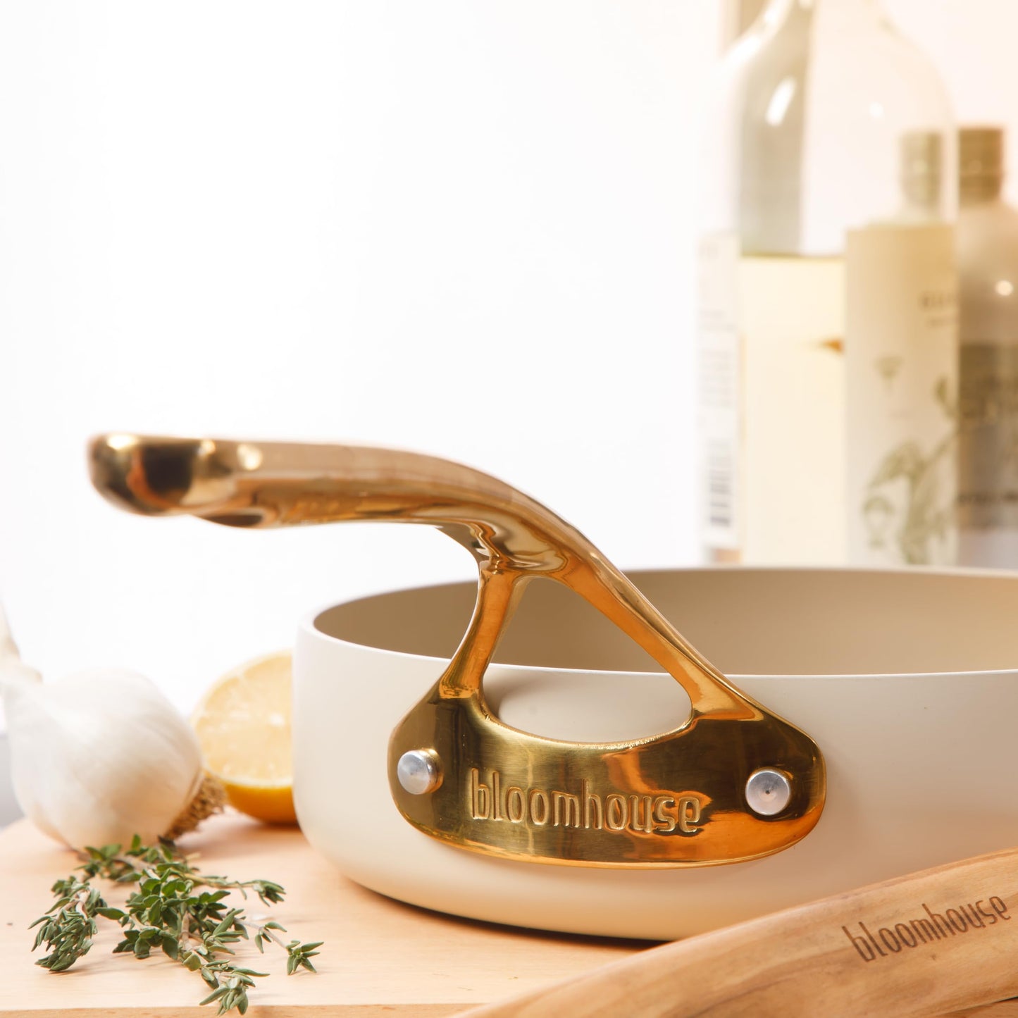 8 Piece Pots and Pans Heavy Duty Aluminum Premium PFA Free Ceramic Nonstick Dutch Oven Pot w/Lid - Almond Cream w/Gold Handle