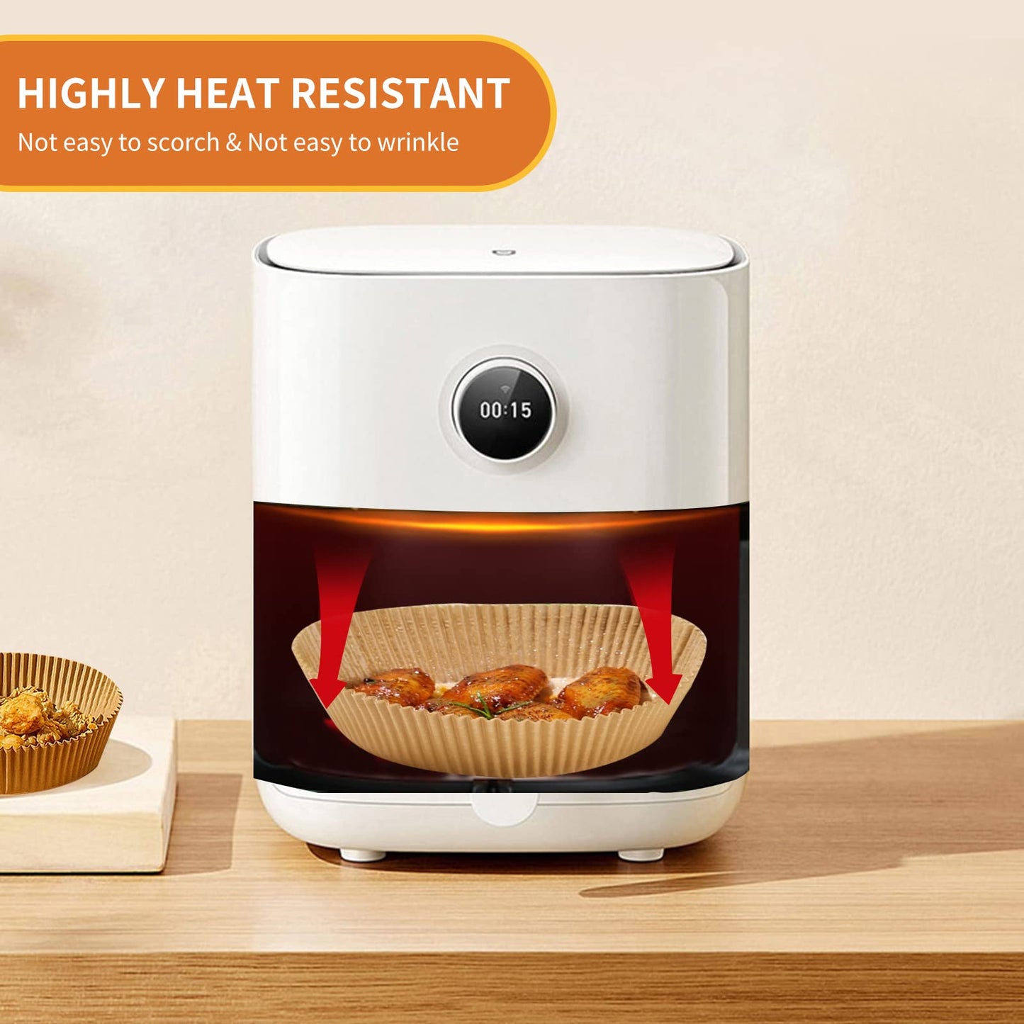 Air Fryer Liners Disposable Square, 100PCS 6.3 INCH Airfryer Liners, Natural Non-stick Parchment Paper for Air Fryer Oil-proof Water-proof, Paper liners for air fryer, Steamer, Baking, Microwave Etc