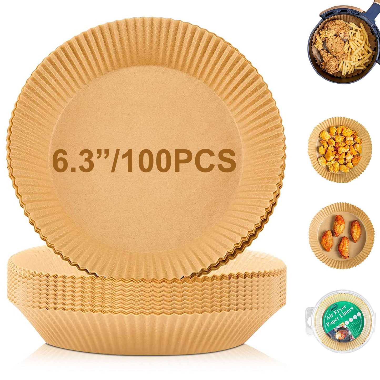 Air Fryer Liners Disposable Square, 100PCS 6.3 INCH Airfryer Liners, Natural Non-stick Parchment Paper for Air Fryer Oil-proof Water-proof, Paper liners for air fryer, Steamer, Baking, Microwave Etc