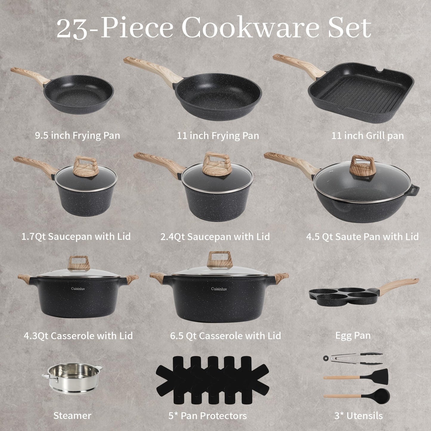 23Pcs Pots and Pans Set Non Stick, Kitchen Cookware Sets, Granite Stone Induction Cookware Non Stick Cooking Set w/Frying Pans, Saucepans, Sauté Pan, Griddle Pan, Egg Pan, Cream White