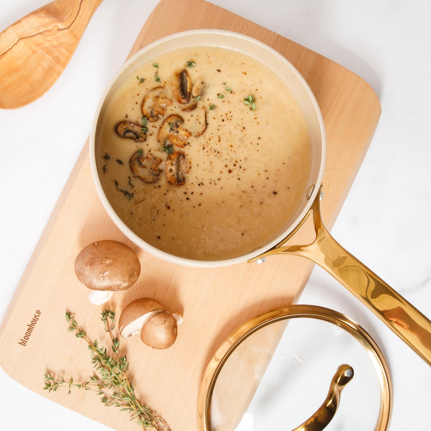 8 Piece Pots and Pans Heavy Duty Aluminum Premium PFA Free Ceramic Nonstick Dutch Oven Pot w/Lid - Almond Cream w/Gold Handle