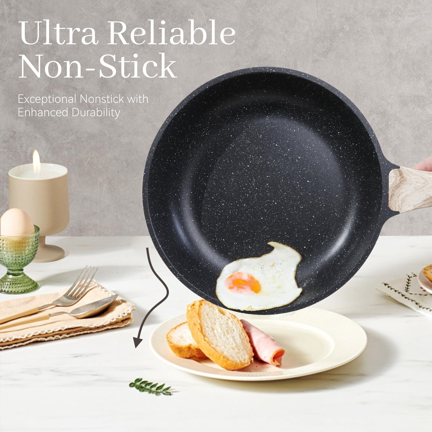 23Pcs Pots and Pans Set Non Stick, Kitchen Cookware Sets, Granite Stone Induction Cookware Non Stick Cooking Set w/Frying Pans, Saucepans, Sauté Pan, Griddle Pan, Egg Pan, Cream White